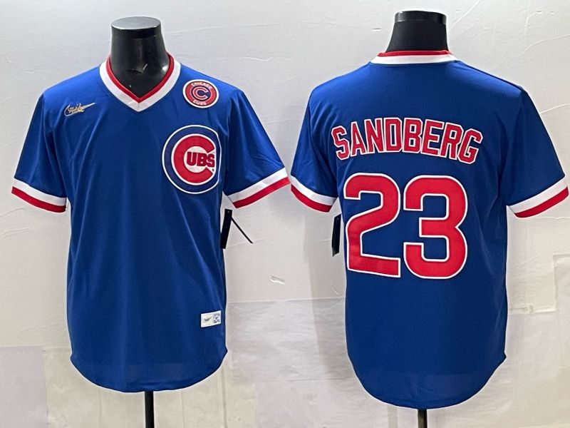 Men 2025 Chicago Cubs #23 Sandberg Blue Throwback Nike 2025 MLB Jersey 028